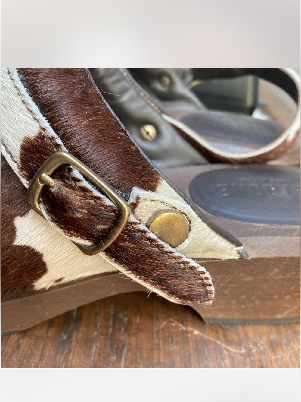 Re/Done Cowhide Leather Clog Mule - Brown & White - Picture 4 of 6